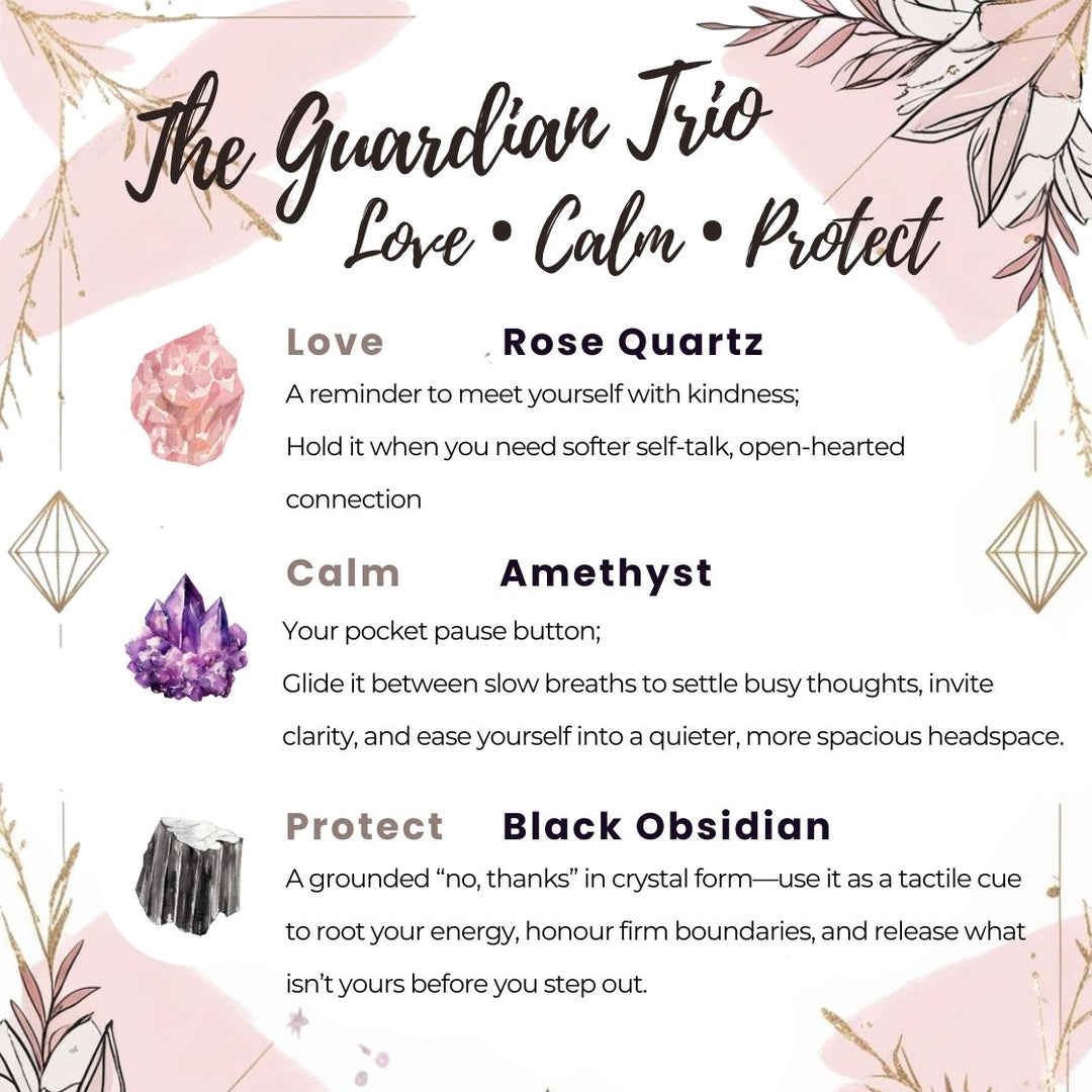 Gaiae Crystal keyring for intentions The guardian Trio. love calm protect